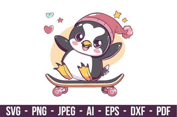 Download Penguin on Skateboard SVG - Skate Collection
