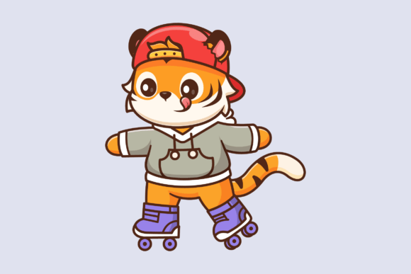Download Cute Cool Tiger Playing Roller Skate - Skate Collection