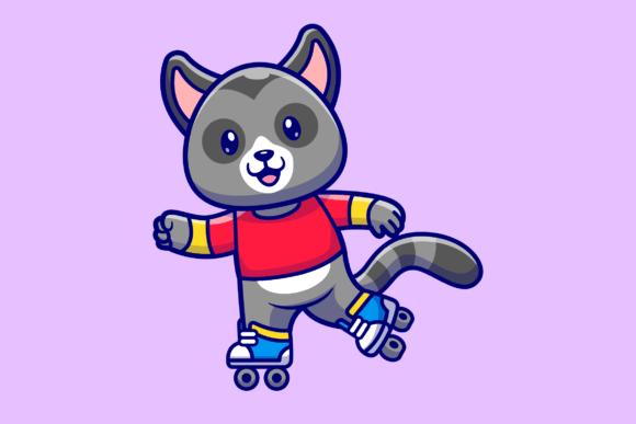 Download Cute Racoon Playing Roller Skate Cartoon - Skate Collection