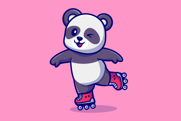 Download Cute Panda Palying Roller Skate Cartoon - Skate Collection