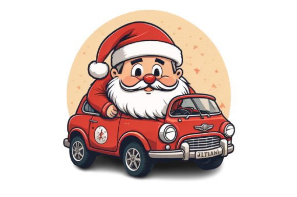 Download Cute Santa with Car Illustration Design - Design Collection