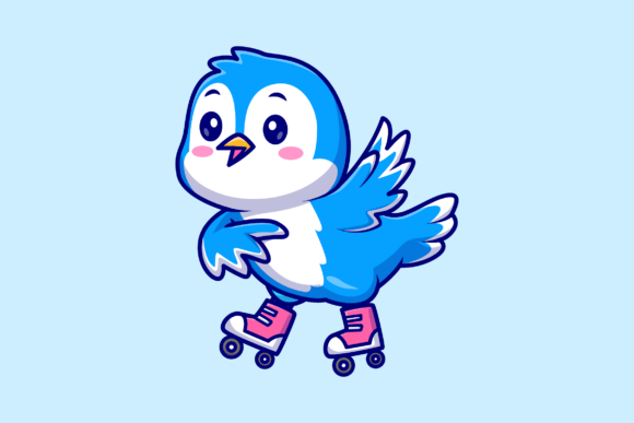 Download Cute Bird Playing Roller Skate Cartoon - Skate Collection