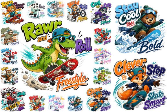 Download Kids Skateboard Animal PNG Bundle - Skate Collection