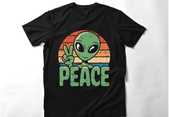 Download Alien UFO Peace Sign Retro TShirt Design - Design Collection