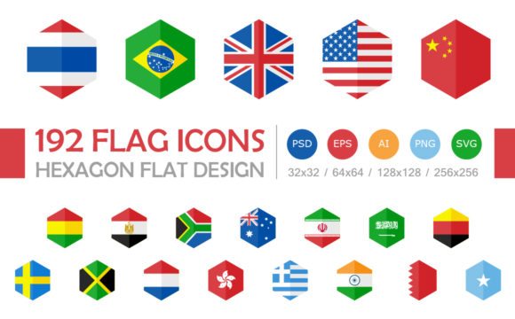 Download 192 Flag Icons Hexagon Flat Design - Design Collection