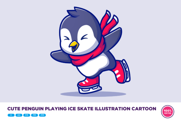 Download Cute Penguin Playing Ice Skate Cartoon - Skate Collection