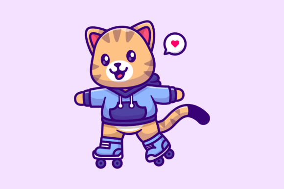 Download Cute Cat Playing Roller Skate Cartoon - Skate Collection