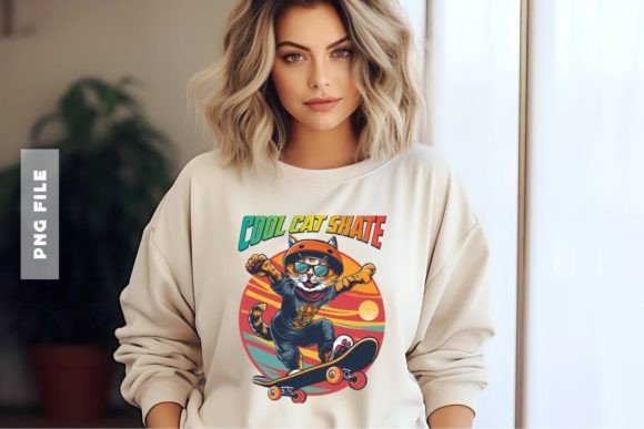 Download Cool Cat Skate T-shirt Design - Premium Bundle