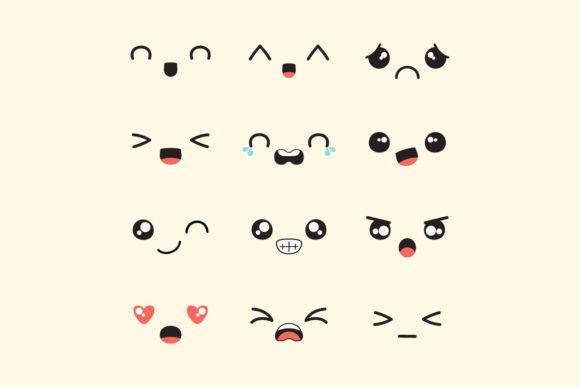 Download Hand Draw Flat Design Kawaii Face - Design Collection