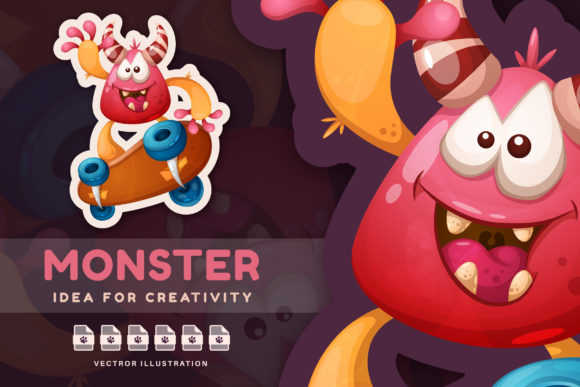 Download Monster Riding a Skateboard Cute Sticker - Skate Collection