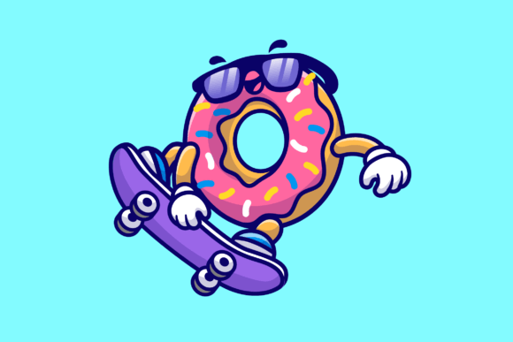 Download Cute Doughnut Playing Skateboard Cartoon - Skate Collection