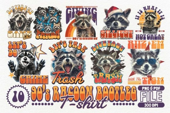 Download 90's Racoon Bootleg Tshirt Design Bundle - Design Collection
